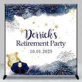 Lofaris Dark Blue Gold Custom Retirement Backdrop With Logo